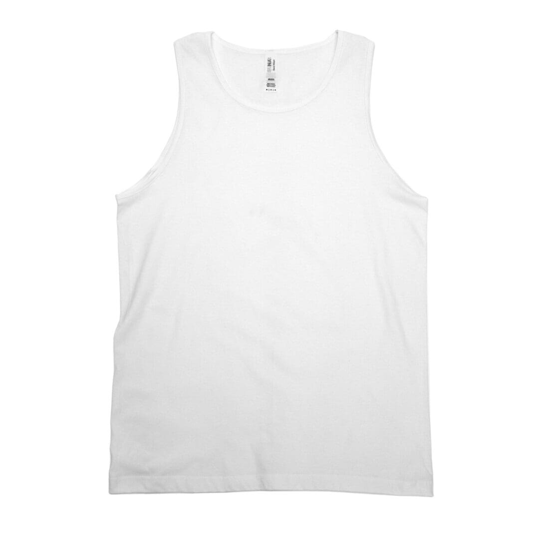 A white tank top with a black and white design.