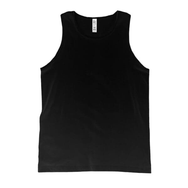 A black tank top with a white logo on it.