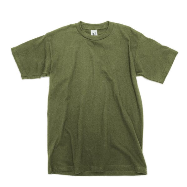 A green shirt is shown on a white background.