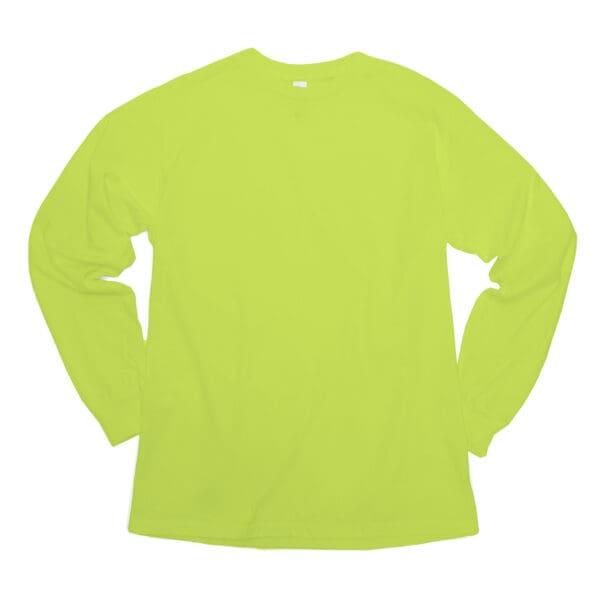 A neon green long sleeve shirt is shown.