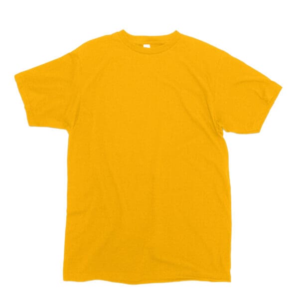 A yellow t-shirt is shown on a white background.