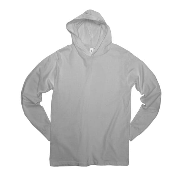 A white hoodie with long sleeves and a hood.